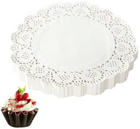 UYVPAER 100 Stück Spitzenpapier Für Kuchen Rundes Tortenspitze Küche Backpapier Weißes Papierdeckchen Tischset Papier Für Hochzeit Geburtstag Party Kuchen Pappteller 6.5Inch(16.5cm)