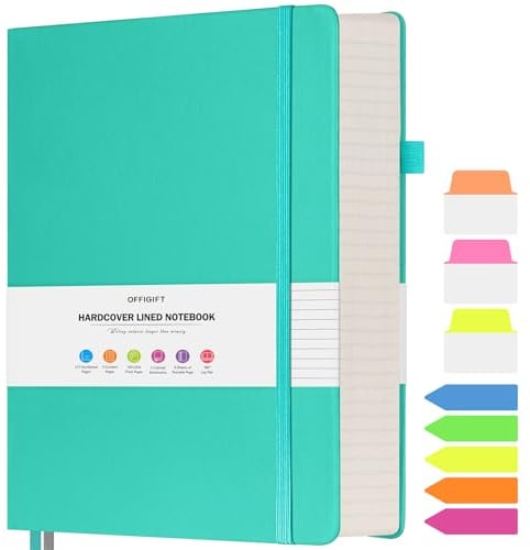 Lined Notebook Journal for Women Men, A4 College Ruled Notebook, 312 Numbered Pages Notebooks for Work, 100gsm Paper Daily Journal, Hardcover Vegan Leather Journals for Writing Office, Peacock Blue
