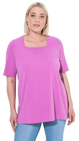 Ulla Popken Damen große Größen Übergrößen Plus Size T-Shirt, A-Linie, Carré-Ausschnitt, Halbarm kühles pink 46+ 807286807-46+