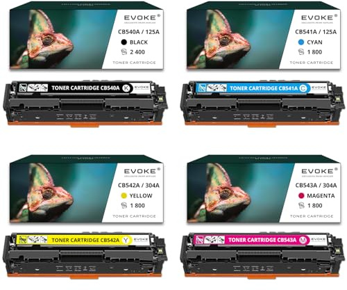 4 Tonerkartuschen für HP 125A CMYK, 2400 Seiten Schwarz + 1800 Seiten pro Farbe, CB540A / CF210X / CE320A, kompatibel mit CM1312 CM1512 CP1518 CP1215
