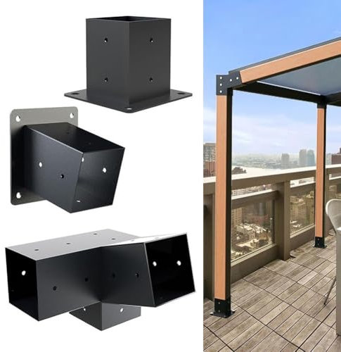 Kit di staffe per pergola a tetto inclinato, staffa a 3 vie/unidirezionale per pali in legno da 10,2 x 10,2 cm, per veranda, gazebo, pergola da cortile (B)