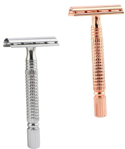 ERINGOGO 2stücke Old Style Handrasierer Doppelklingen-rasierer Für Männer Traditioneller Nassrasierer Geeignet Für Gesicht Beine Und Körper Roségold Und Sternenmeer
