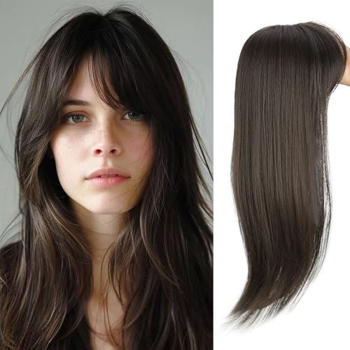 XFSRG Haarteile Echthaar Dünnes Haar Natürlicher Look Damen Hair Topper Perfekt für Alltag und besondere Anlässe (6Q# Dunkelbraun)