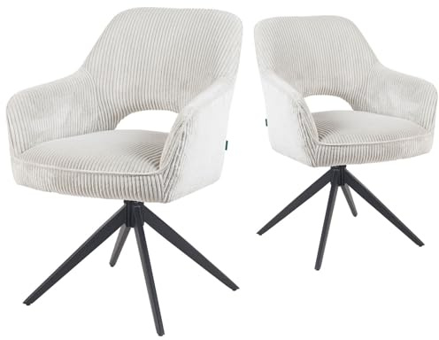 DUBI Möbel Esszimmerstühle 2er Set 360° drehbar mit Taschenfederkern, hoher Sitzkomfort, bis 150 kg belastbar, Cord-Stoff Beige, Robustes Metall-Kreuzgestell, Zeitloses Design, Modell Mika-Nils