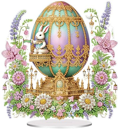 ACAREY Diamond Painting Ostern Deko, Diamond Painting Frühling Osterhase Tischdeko Oster Diamant Malerei Eier Bilder Set Osterdeko Tisch Ostereier Aufsteller mit Kits DIY Ostern Basteln Geschenk (C)