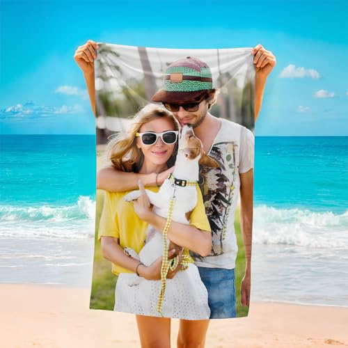 CUSMMIST Strandtuch Personalisiert Foto,Strandtücher selber gestalten mit Foto Bedrucken,Mikrofaser Strandtuch Badetuch,Handtücher mit Bild und Text,Geschenke für Kinder,Sommer,Schwimmbad-1Foto