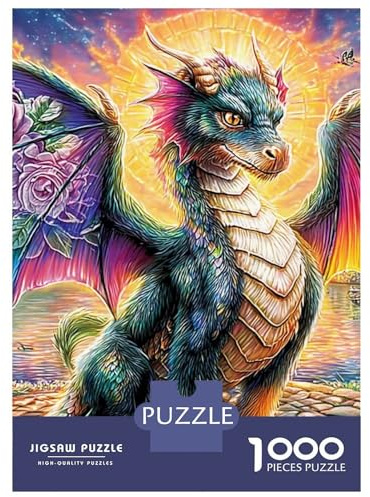 Drache Fantasie Karton 1000 PC DIY Bunter Drache Blüten Puzzle Set, Familienspiel Erwachsene & Kinder, Stresslinderung, Farben & Wanddekoration 70x50cm/1000pcs