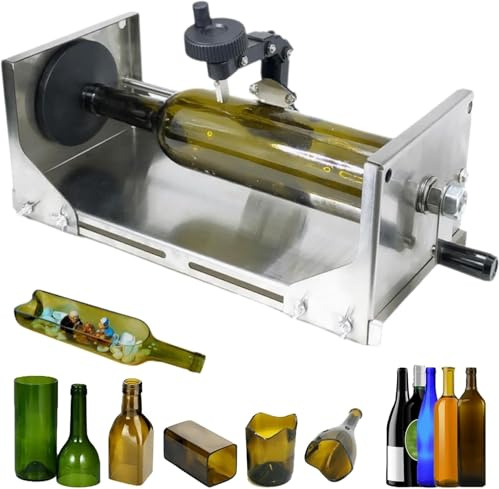 Kit per Tagliare Bottiglie di Vetro con Lunghezza Regolabile da 105 a 325 mm e Lama Rotante a 360°, per Tagliare Bottiglie di Vino, Birra e Liquore Rotonde/Quadrate
