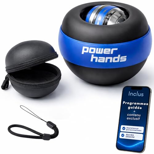 Power Hands Gyro Ball Métallique Premium – Ballon gyroscopique pour renforcement main, poignet et avant-bras, rééducation, anti-stress, accessoire fitness homme et femme (Métallique)
