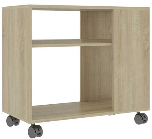 Mengtu Beistelltisch Couchtisch Holzwerkstoff Sonoma-Eiche 70x35x55 cm mit Rollen Wohnzimmer Büro 802123