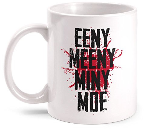 Fashionalarm Tasse Eeny Meeny Miny Moe beidseitig bedruckt mit Motiv zur Serie T-W-D | Geschenk Idee Fans | Dead Walking Lucille Baseballschläger, Farbe:weiß
