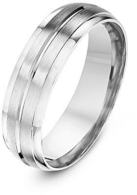 Theia Ehering 9 Karat Weißgold, Heavy Court Shape, Matt Finish mit Polierten Kanten & Groove, 6mm - Größe 49 (15.6)
