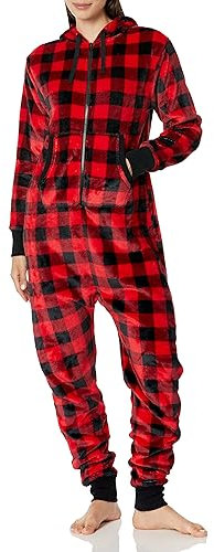 Hatley Damen Fleece-overall für Erwachsene mit Kapuze Pyjamaset, Buffalo Plaid, L EU