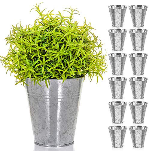 LIVIVO Lot de 12 Pots de Fleurs en métal galvanisé résistant aux intempéries pour l'intérieur ou l'extérieur, idéal pour Plantes, Herbes, Fleurs et arbustes