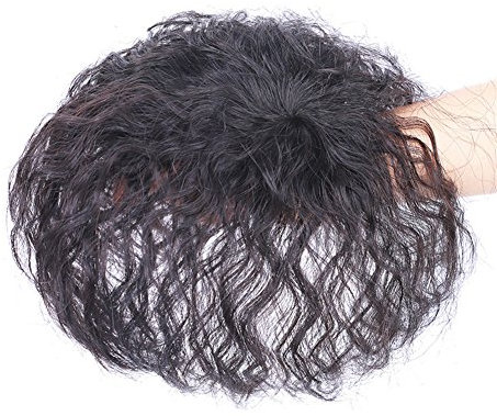 Haarteil, kurz, gelockt, mit Clip-in-Krone, Haarteil, Naturoptik, Perücke, Verschluss oben, weißes, dünnes Haar von Remeehi, handgefertigt, 5 x 8 cm