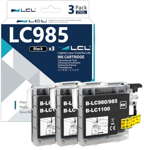 LCL LC985 Ink Cartridge Replacement for Brother LC985 LC985BK for MFC-495CW | MFC-J410W DCP-J125 J315W J515W J140W MFC-J265W J410 J415W J220 (3 Black)