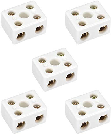 sourcing map 5 Stück Keramikklemmen Klemmenblöcke 2 Wege Hochtemperatur Porzellan Steckverbinder 39x31.5x23mm
