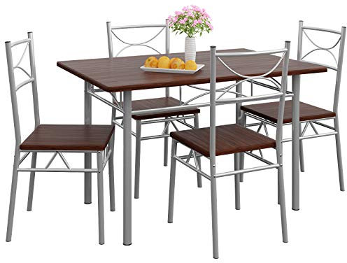 Casaria® Esstisch mit 4 Stühlen Holz 5-TLG Set Metall 110x70cm Industrial Esszimmer Küche Stühle Tisch Möbel Essgruppe Sitzgruppe Paul Eiche Dunkel