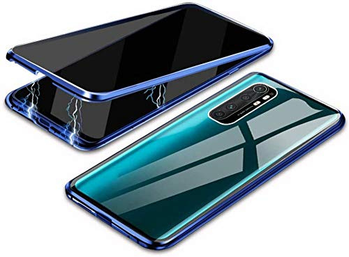 Anti-peep Magnetische Adsorption Hülle für Xiaomi Mi Note 10 Lite Anti-Spy Handyhülle 360 Grad Metall Case Privat Screen Schutz doppelseitige Gehärtetes Glas Schutzhülle Anti-Spähen Flip Cover,Blau