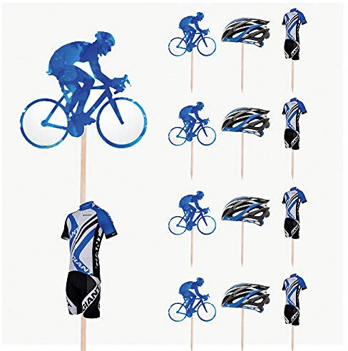 AK Giftshop Blue Cycling Cyclist Birthday Party Food Cupcakes Picks Decorations Toppers (Pack of 14)