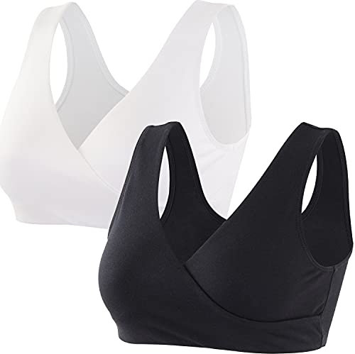 ZUMIY Maternity Nursing Bras, Seamless Maternity Bra for Pregnancy & Breastfeeding, Comfortable Wireless Bra Night Sleep Top (M,Black+White/2pack)