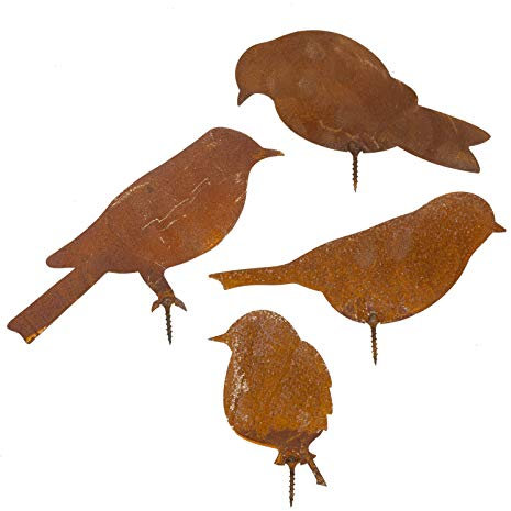 B2S BACK2SEASON 4 x Vogel Metall mit Schraube Gartendeko Schraubgewinde Edelrost Baumdekoration 4er Set