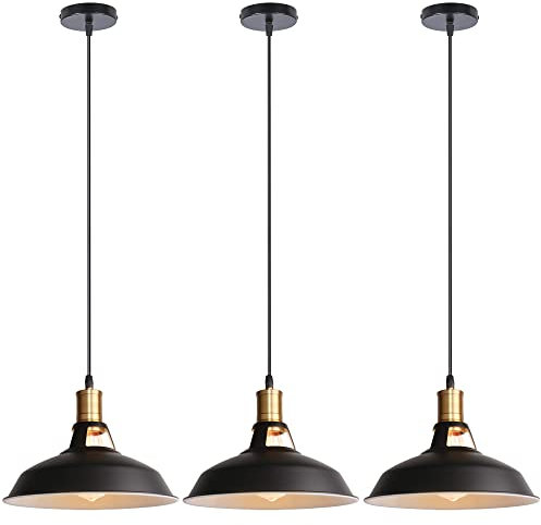iDEGU Pendelleuchte, Industrielle Retro-Kronleuchter, Hängeleuchte, Metall, 27 cm, Vintage-Deckenleuchte, E27, für Esszimmer, Wohnzimmer, Schlafzimmer, Restaurant, Café (Schwarz + Weiß)