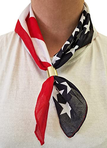 Komonee Tie Neck Ring Loop Clasp Gold Colour With USA Flag American Bandana Head Scarf Headbands Handkerchief Cowboy Cotton Bib Party Face For Mens Womens Unisex