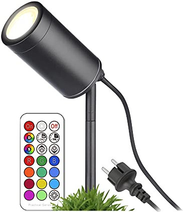 lambado® Premium LED Gartenstrahler RGB mit Erdspieß inkl. 3W GU10 - Schwarze Gartenleuchte wasserfest IP67 für außen, schwenkbar inkl. 1,5m Kabel mit Stecker