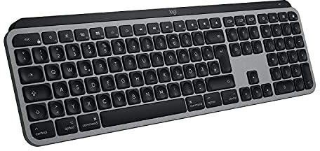Logitech MX Keys für Mac kabellose beleuchtete Tastatur, taktiler Tastatursteuerung, LED-Tasten, Bluetooth, USB-C, 10 Tage Batterielebensdauer, Metallaufbau, Apple macOS- Grau (Generalüberholt)