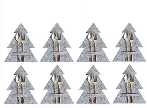 8 Stücke Weihnachten Besteckhalter Taschen Tischdeko, Weihnachten Besteckservietten Bestecktasche Aus Filz, Abwaschbar Weihnachten Besteckbeutel Serviettentasche Weihnachtsdeko, Ohne Besteck (Stil C)