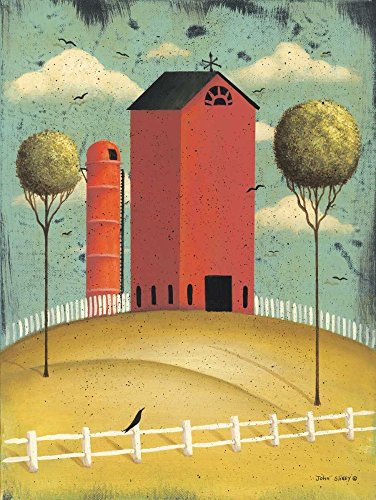 Kunstdruck auf Holz, Bars Big Red Barn Sliney John – Folkart vertikales Bild Küche Kunstdruck 50 x 38 cm