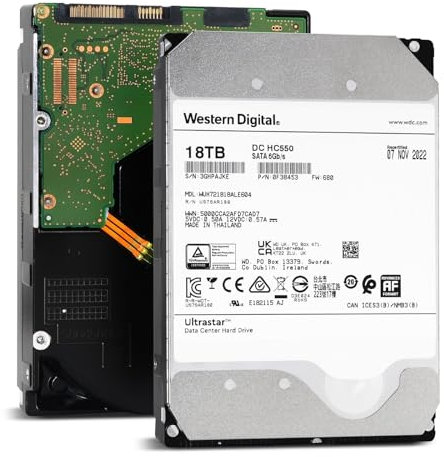 Western Digital Ultrastar DC HC550 Enterprise-Festplatte 18 TB (3,5 Zoll, SATA 6 Gbit/s, SAS 12 Gbit/s, 7200 U/min, 512 MB Cache) (Generalüberholt)