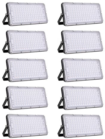 Sararoom 10 Pack 100w Led Strahler, LED Strahler Außen LED Fluter LED lampe Scheinwerfer Flutlicht Superhell 3000K 10000LM IP66 Wasserdicht mit 180°Rotations für Garten Garage