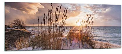 Panorama Bilder auf Glas Westen auf der Strand Glasbild 140x50cm Wandbilder Dekoration Wohnzimmer Schlafzimmer Küche Groß XXL Wanddeko Bild im Glas Wand Kunstdruck Art Modern Wall Decor GAB140x50-4710
