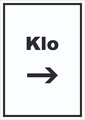HB-Druck Klo Schild mit Text und Richtungspfeil rechts WC Toilette hochkant A4 Rückseite selbstklebend