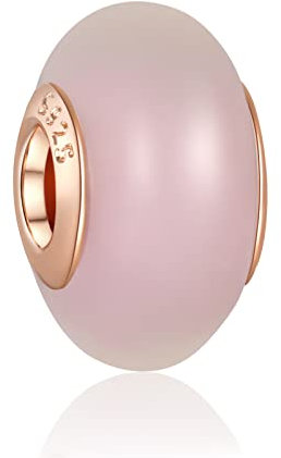 LaMenars Ciondolo in Vetro di Murano Rosa Opaco 925 Perline in Argento Sterling Adatto a Bracciali Gioielli di Compleanno di Halloween Regali Donne Ragazze