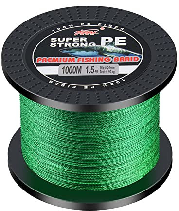 L SERVER Filo Trecciato da Pesca 1000m 4 Intrecciato Filo da Pesca PE Anti-morso Mare Pesca Lenza Esca Lenza da Pesca 4.8-45kg, Verde, 1.2 (0.18mm/9.0kg)