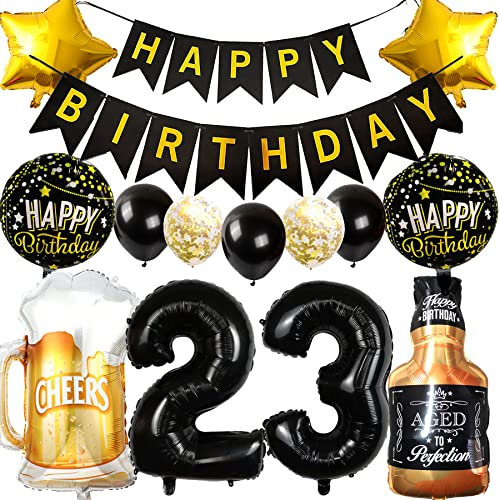 Ouceanwin Décoration 23 Ans Anniversaire - Ballons, Bouteille de Vin, Bière, Whisky - Pour Hommes et Femmes - Hélium