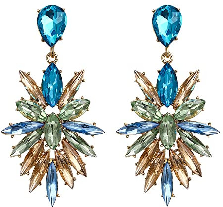 Pendientes de Mujer-Clearine Descripción Champán Verde y Azul Marqués Cristal de Diamantes de Imitación Candelabro Colgante Joyería,Color Oro-Tono