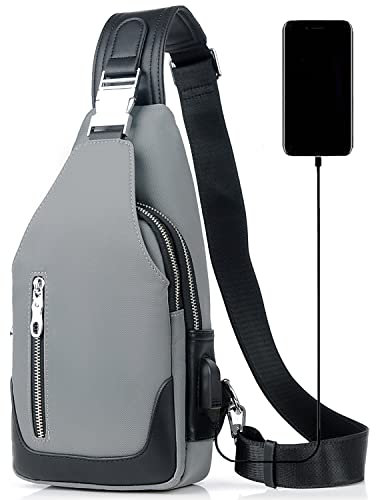 Mixroom - Monospalla Uomo Borsa Marsupio zaino zainetto borsello a tracolla petto USB Z27 Grigio