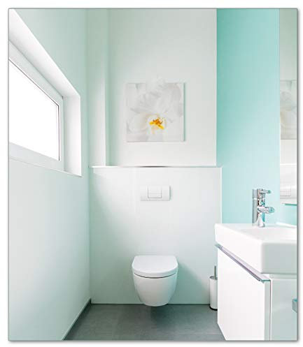 Wallario Herdabdeckplatte/Spritzschutz aus Glas, 52 x 60 cm, 1-teilig mit 8 mm hohen Füßen, für Ceran- und Induktionsherde, Badezimmer Gästetoilette Innenansicht - WC und Waschbecken