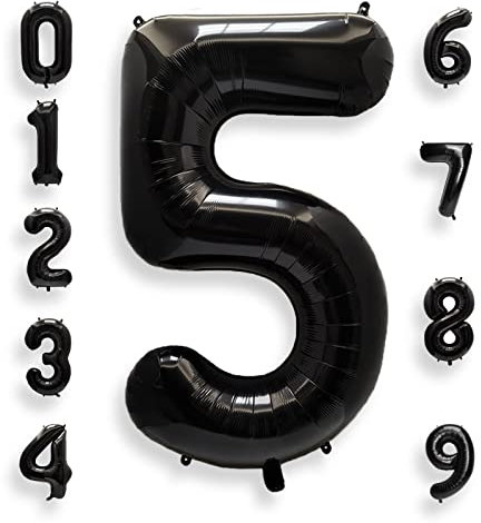 AULE Luftballon Zahl 5 Schwarz: XXL 101 cm Folienballon Geburtstag Schwarze 5 Jahre 40 Zoll Zahlen Helium Ballon Kinder Junge Mädchen Zahlenballon für Babyparty Jubiläum Deko