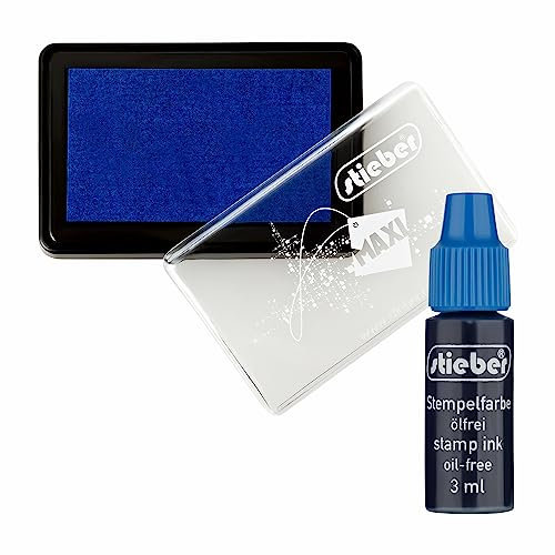 stieber® Stempelkissen Maxi Tupfkissen Gehäuse ca. 92x61 mm, Fasermaß ca. 75x43 mm *Bitte Farbe/Ausführung wählen!* mit 3 ml Nachtränkfarbe (Filz blau +Farbe)