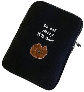 Kawaii Cartoon Animal Embroidery Laptop Bag Korean 11 13 Inch Carrying Case Portable Tablet Sleeve Case for Women (13 inch,Bear Head)