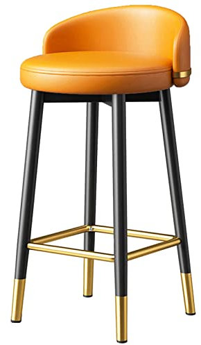 Barhocker aus Metall, goldene Streifenverzierung, Esszimmerstuhl, Esszimmer-Kücheninsel-Hocker, Sitze aus PU-Leder und quadratische Fußstütze (Größe: 65 cm, Farbe: Huai-03) Interesting