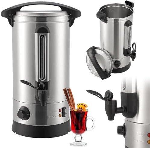 Juskys Glühweinkocher Teramo 10 Liter 1500W mit Zapfhahn, Thermostat & Überhitzungsschutz, 30-110°C, Edelstahl, elektrisch, Heißgetränkespender