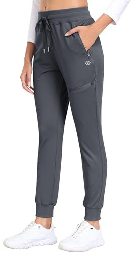MoFiz Jogginghose Damen Thermohose Mikrofleece Sporthose Atmungsaktiv Waterproof Sweatpants mit Reißverschlusstasche Dunkelgrau L