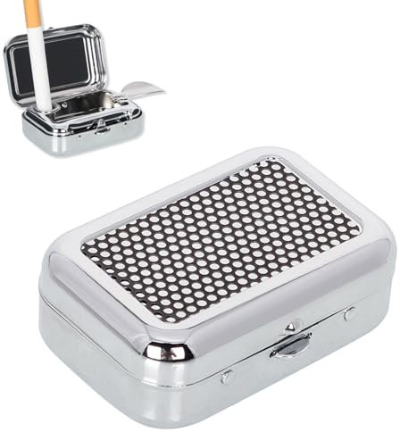 Cendrier Portable avec Couvercle, Mini Cendrier Portatif, Cendrier de Voyage Portable Avec Couvercle, Cendrier de Poche Anti Odeur, Mini Cendrier Carré en Acier Inoxydable, Noir