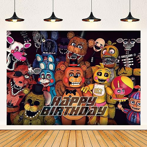 Five Nights at Freddy's Backdrop, Freddy-Themenparty-Hintergrund, Fotokabinen-Banner, großer Stoff, künstlerisches Geburtstagsparty-Zubehör für Mädchen, Jungen, Teenager, Schwarz